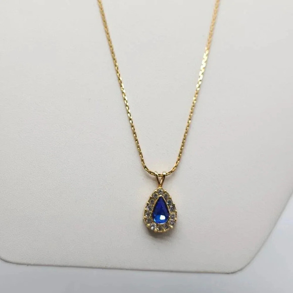 Avon Vintage 1985 September Faux Sapphire Birthstone Sparkle Pendant Necklace - Picture 4 of 6